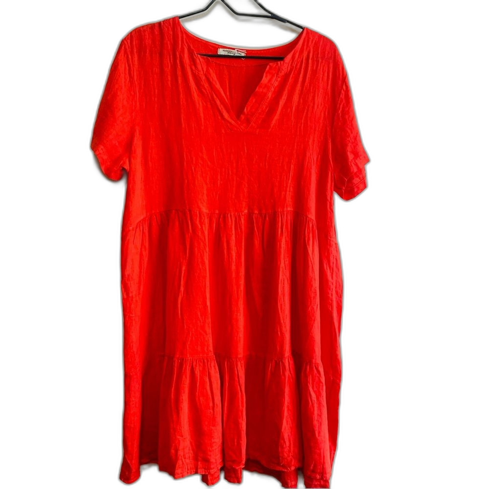 Vibrant Red Short Sleeve Linen Dress size large